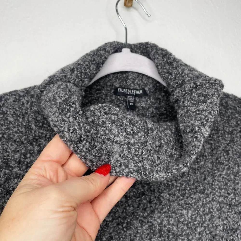 Eileen Fisher Cowl Neck Boucle Long Sleeve Pebble Grey Knit Sweater XS Petite